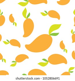 Mango Beautiful yellow The Asian fruit of the summer. Suitable for making paper posters. Pattern on clothes Home decor wallpaper seamless pattern on white background.
