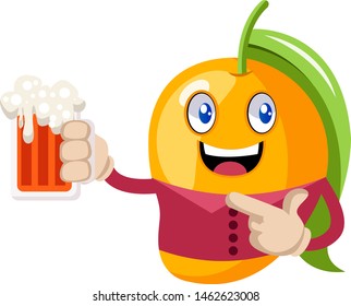 Mango with beer, illustration, vector on white background.