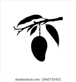 Mango with branch silhouette isolated on white background. Mango icon vector illustration design.