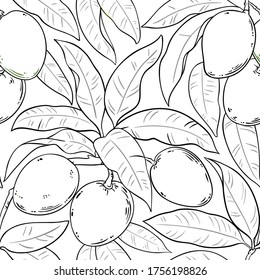 mango branches vector pattern on white background
