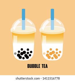 The Mango Bubble Tea, Pearl mango milk tea, black and mango pearls is Taiwanese famous and popular drink large size and small cup vector.