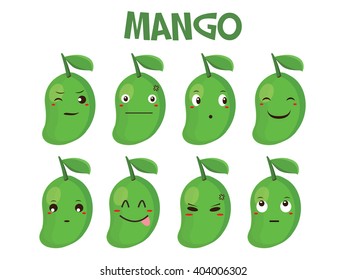 Mango Cartoon Character with Different Expressions. Isolated Vector.