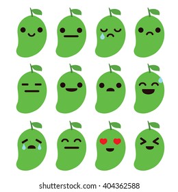 Mango Cartoon Character with Different Expressions. Flat Vector. Isolated
