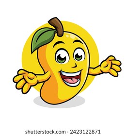 Personaje de caricatura de Mango Sorprendente Pose Happy Mascot Illustration, Vector Clipart