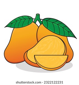 Mango. Mango Cartoon Symbol Vektordesign Illustration Wallpaper.lemon mit Blatt. Scheiben Mango. süße Mangos.  Mangga-Manis-Cartoon