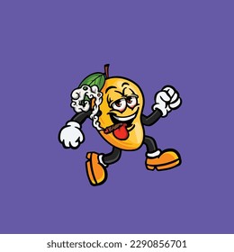 caricatura de mango humeante contundente y alta cara apedreada del vector de nuez de hierba de cannabis