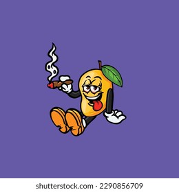 caricatura de mango humeante contundente y alta cara apedreada del vector de nuez de hierba de cannabis