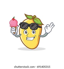mango character cartoon mascot vector illustration with ice cream