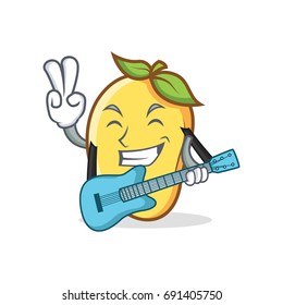mango character cartoon mascot vector illustration with guitar