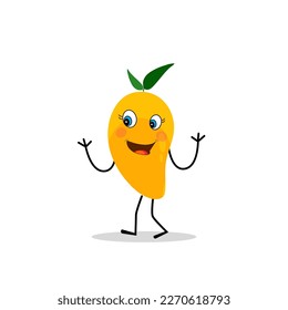 Mango-Zeichendesign. Kawaii-Mango-Zeichen Vektorgrafik süßer Cartoon, verwenden Sie sie als Aufkleber, Muster, T-Shirt-Designs, Obstlogo, alle gedruckten Medien, Cartoons usw.