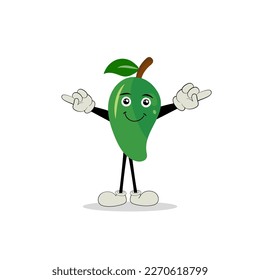 Diseño de caracter de mango. Caracteres de mango kawaii ilustraciones vectoriales de dibujos animados lindos, usarlos como stickers, patrones, diseños de camisetas, logo de frutas, todos los medios impresos, dibujos animados, etc