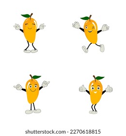 Mango character design. Kawaii mango characters vector illustration of cute cartoon, use them as stickers, patterns, t-shirt designs,fruit logo, all printed media, cartoons, etc
