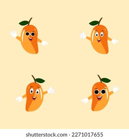 Mango character design. Kawaii mango characters vector illustration of cute cartoon, use them as stickers, patterns, t-shirt designs,fruit logo, all printed media, cartoons, etc