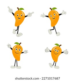 Mango character design. Kawaii mango characters vector illustration of cute cartoon, use them as stickers, patterns, t-shirt designs,fruit logo, all printed media, cartoons, etc