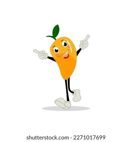 Mango-Zeichendesign. Kawaii-Mango-Zeichen Vektorgrafik süßer Cartoon, verwenden Sie sie als Aufkleber, Muster, T-Shirt-Designs, Obstlogo, alle gedruckten Medien, Cartoons usw.
