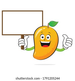 The mango character holds a whiteboard on a white background - vector