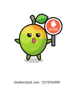 mango character illustration holding a stop sign , cute style design for t shirt, sticker, logo element