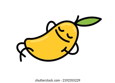 С el personaje de mango descansando perezosamente. Gracioso vector de mango de dibujos animados sobre fondo blanco.