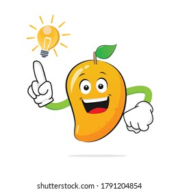 The mango character smiles finding ideas on a white background - vector