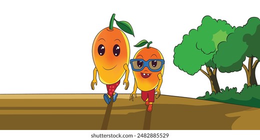Mango Character walking in farm - Vector - Illustration