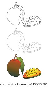 Mango Coloring Book Page For Kids, Vector Illustration Hand Drawn Coloring Page