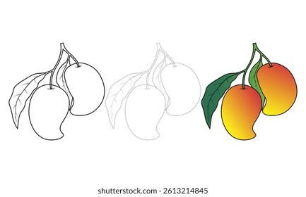 Mango Coloring Book Page For Kids, Vector Illustration Hand Drawn Coloring Page