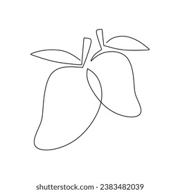 Mango continuous line drawing. Food fruit concept with organic outline. Vector illustration isolated. Minimalist design handdrawn.