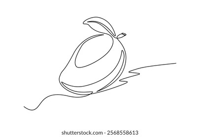 Mango continuous one line drawing. Food fruit concept with organic outline, Continuous single line sketch drawing of whole and sliced mango fruit. Editable stroke.