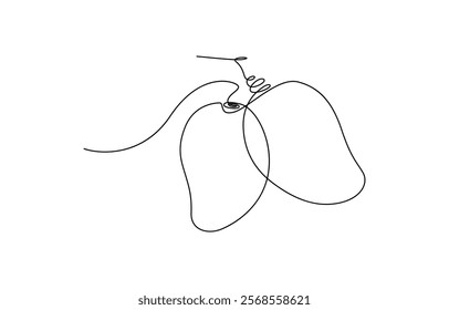 Mango continuous one line drawing. Food fruit concept with organic outline, Continuous single line sketch drawing of whole and sliced mango fruit. Editable stroke.