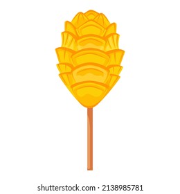 Mango cut like flower on a wooden stick isolated on white background cartoon vector illustration.