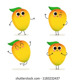 Mango. Cute cartoon exotic fruit vector character set isolated on white