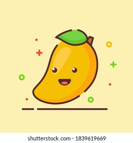Mango cute mascot face emotion happy fruit with color flat cartoon outline style