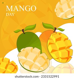 Día del Mango el 22 de julio con fondo blanco y mango. El mango es principalmente una fruta de verano, y viene en todas las formas y tamaños, y con cada variedad, hay una manera diferente de disfrutar el sabor.