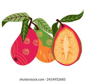 Mango the delicious tropical fruit, perfect for food and juice packaging design, products labels or kitchen textile, flat vector illustration isolated on white background.