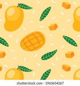 Mango, Mango dice and Sticky Rice Pattern, Vector, Illustration