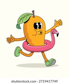 Mango Flamingo Float Groovy ilustración de dibujos animados