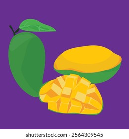 mango flat design tropical fruit sliced mango