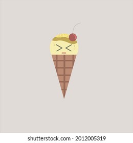 Mango flavored pout ice cream vector icon with cream and cherry