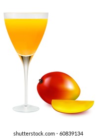Mango fresh juice on glass.  Vector illustration
