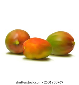 Mango. Fresh, nutritious, delicious mango. A delicious and healthy dessert. Elements for label design. Fruit ingredients in mesh technique. Vector illustration.
