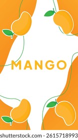 Mango fruit background design template. Flat gradient style. Ripe mango plant with leaves. Vector illustration liquid wave and line shapes