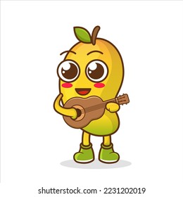 Mango Fruit cartoon mascot character playing a guitar