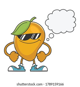 Mango fruit cartoon with sunglasses isolated on white