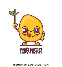 mango fruit cartoon with twig. fresh fruit vector illustration. isolated on a white background