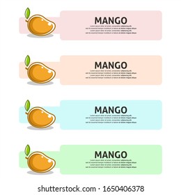 Mango Obstflache Illustration mit Blättern Vektorillustration Banner Hintergrund Set. Skalierbar und editierbar. Vektorillustration-Design für Banner, Hintergrund, Karte, Landungsseite, Broschüre, Flyer, Cover