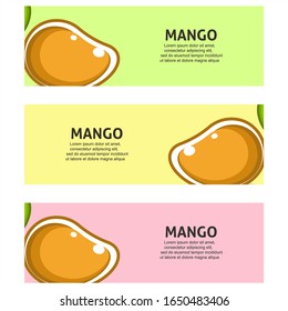 Mango fruit flat illustration with leaves vector banner background set of 3. Scalable and editable. Vector design for banner, background, card, landing page, brochure, flyer, cover
