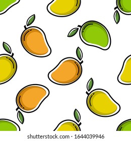 Mango fruit flat with leaves vector background seamless pattern. Scalable and editable. Vector pattern for textile, print, fabric, backdrop, wallpaper, background.