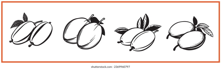 mango fruit flat minimal vector logo style silhouette collection - Shutterstock ID 2369960797