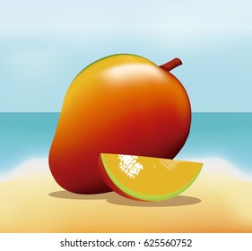 mango fruit fresh harvest - beach background