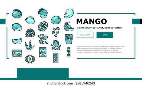 mango fruit fresh leaf yellow Landing Web Page Vector. tropical slice, green cut, ripe food, juice sweet summer tree, red dessert, pulp mango fruit fresh leaf yellow Illustration